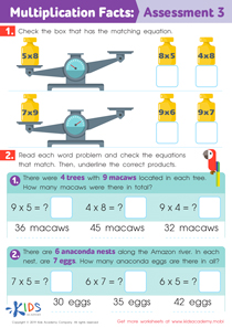 Multiplication and Division Fact Families Assessment 1 Worksheet